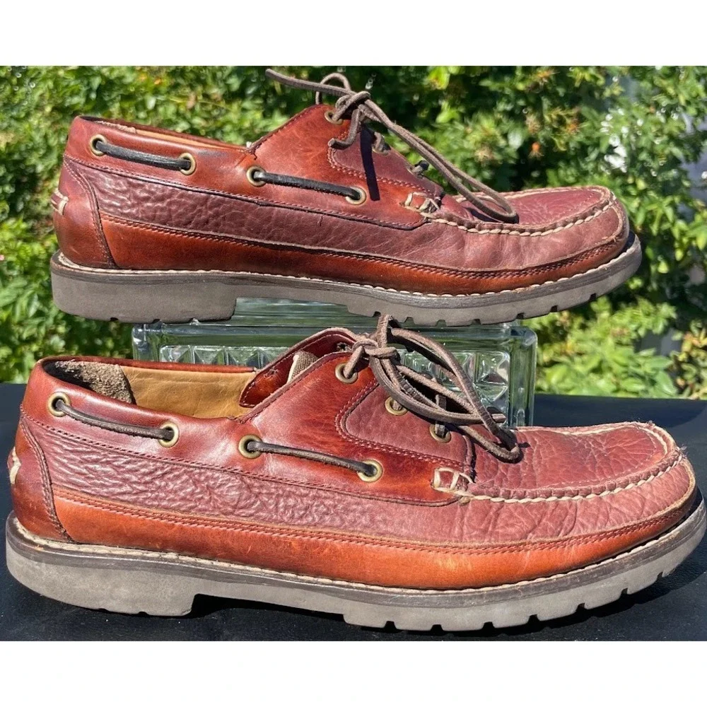 L.L. Bean Boat Shoes Mens 9.5 Brown Leather Lug Sole Moccasin Loafers